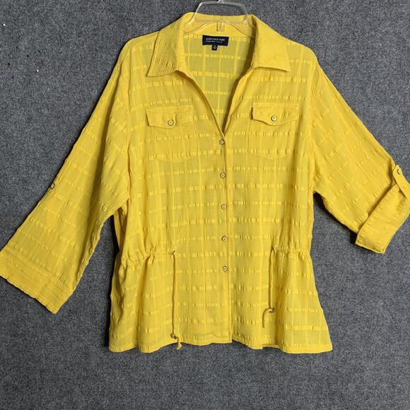 Jones New York Signature Women 2X Golden Yellow Shacket Button Up Corded Waist - Picture 7 of 14